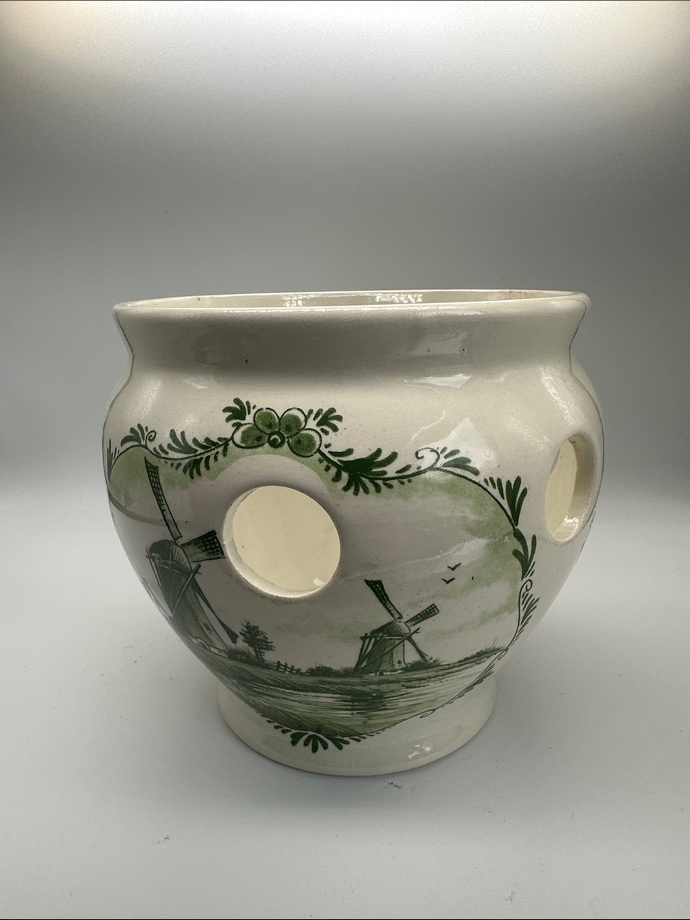 RARE Brecks Green Delft Holland Bulb Planter Pot Windmills Tulip Flowers 🌷🌷🌹(S)